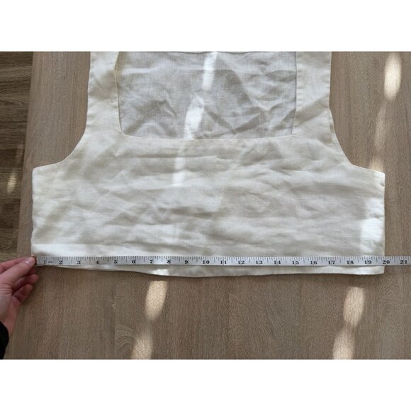 Posse Alice Crop Top 100% Linen in Beige Size Large Square Neck - Picture 6 of 7